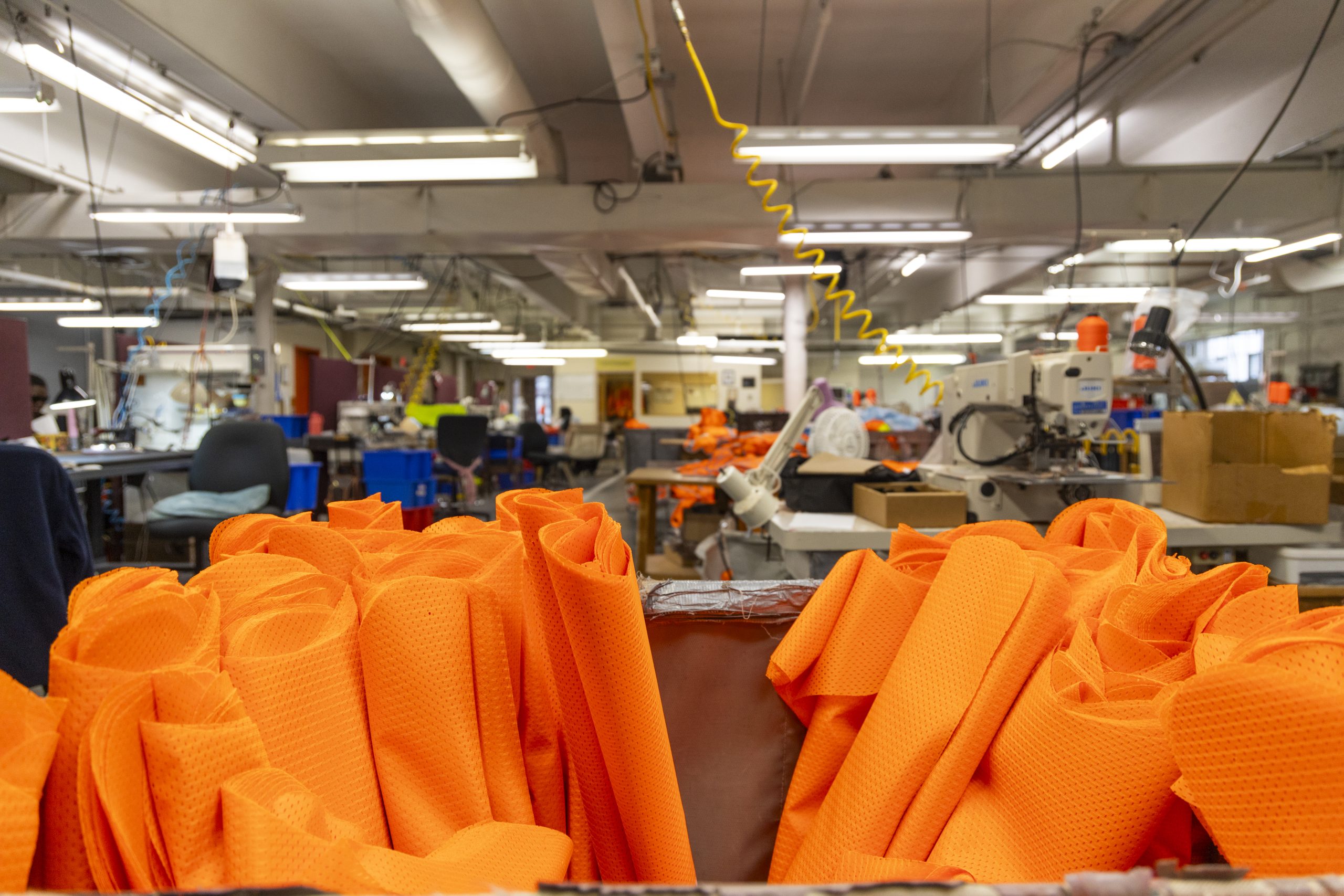 Fabric for MTA vests in manufacturing warehouse