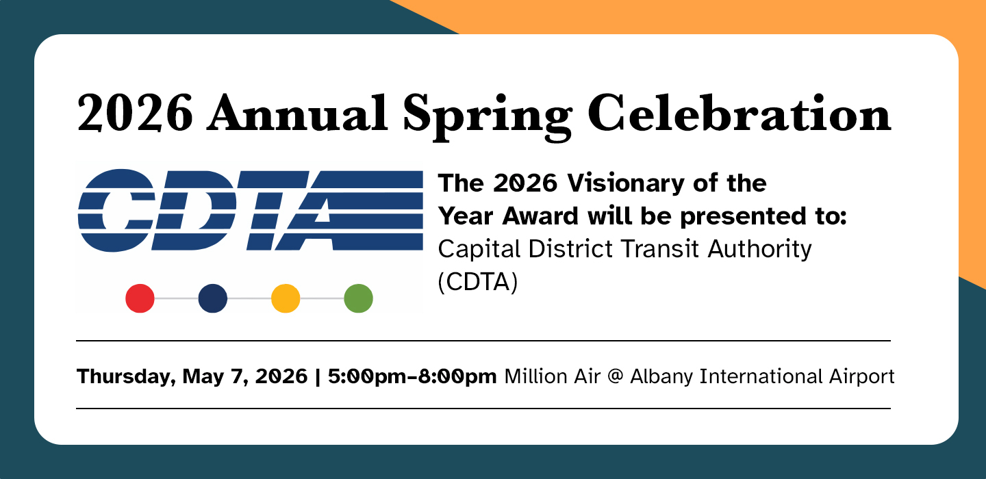 Angular teal and orange frame with Spring Celebration info and CDTA logo in the middle